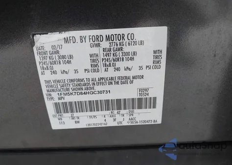 2017 Ford Explorer Xlt from USA, damaged, VIN 1FM5K7D84HGC30731